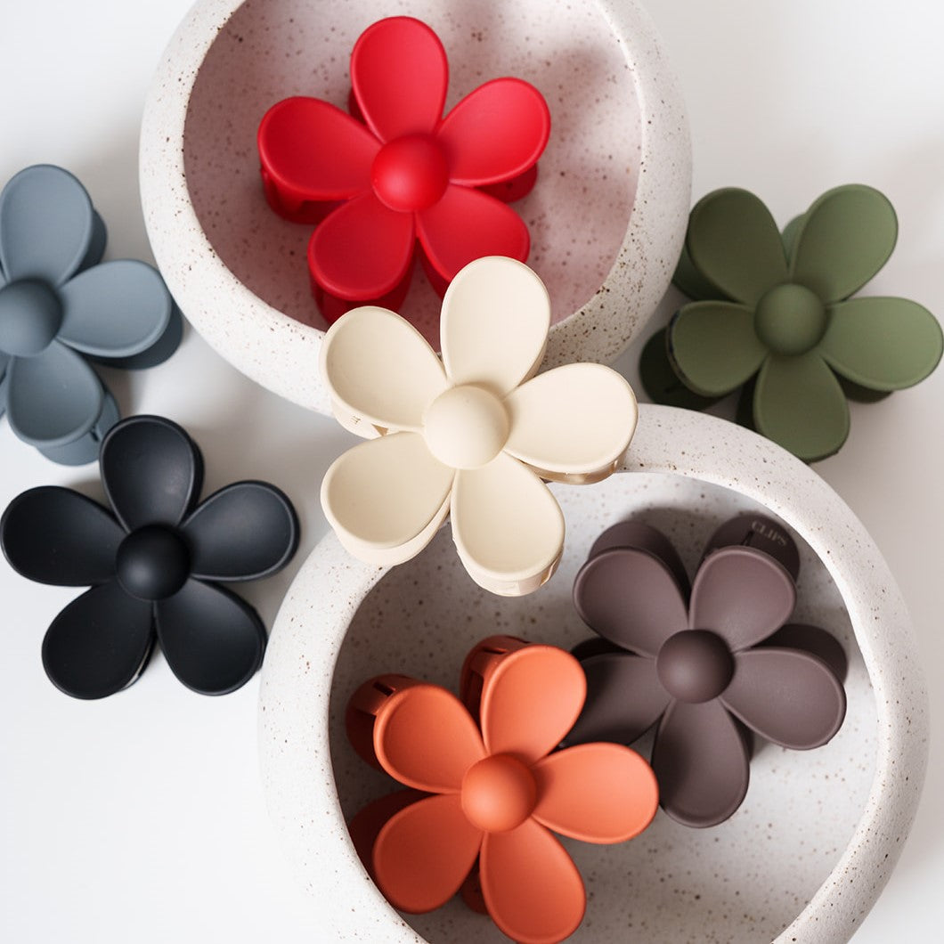 haarspeld bloem haarklem clips extra tandjes glad haar fijn dik stevig beige rood groen oranje bruin grijs zwart