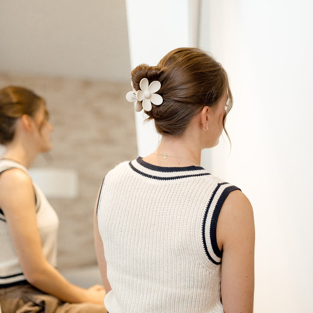 haarspeld bloem haarklem clips extra tandjes glad haar fijn dik stevig beige