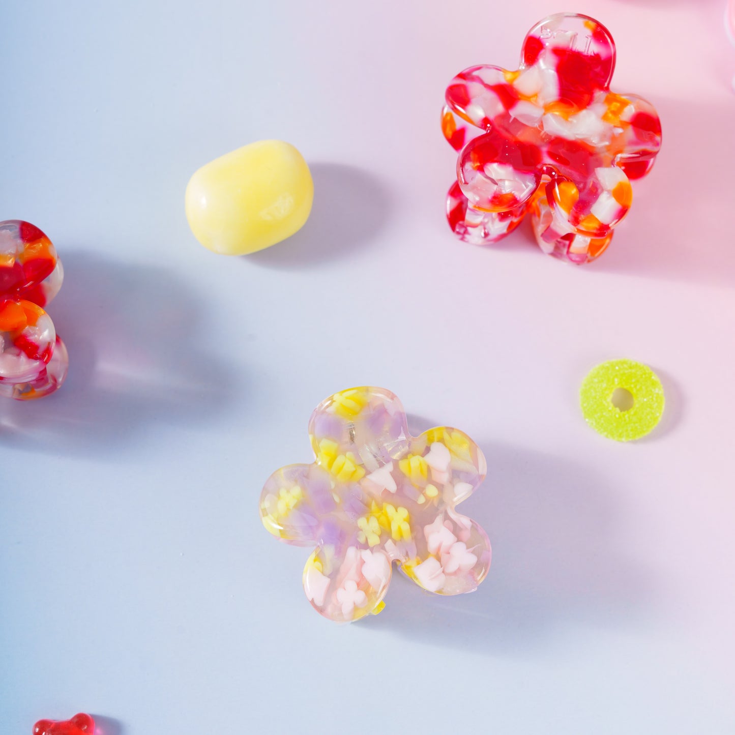 Bloemenhaarspeld bloem kleine bloem clip haarklem fijn haar dik haar alle haartypes oranje rood gevlekt floral geel paars