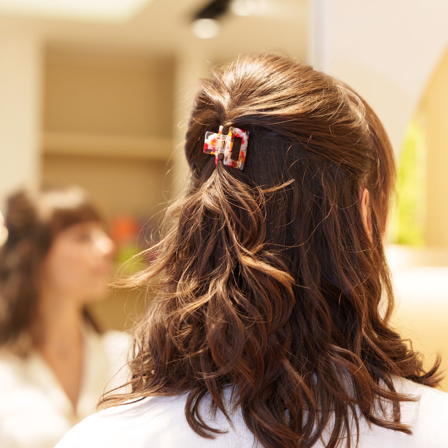 Mini Viv clip kleine vierkante haarspeld oranje rood gevlekt
