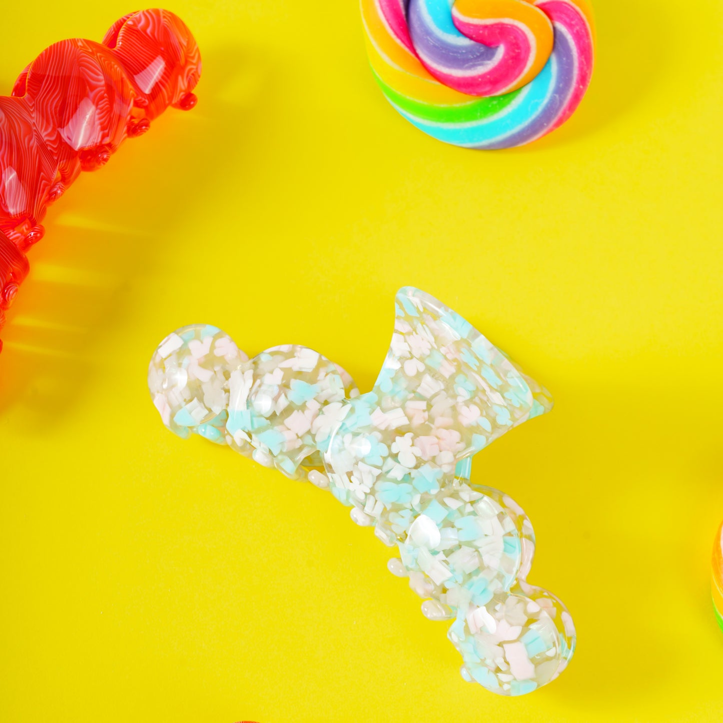 Noé clip bubbly grote haarspeld floral roze turquoise