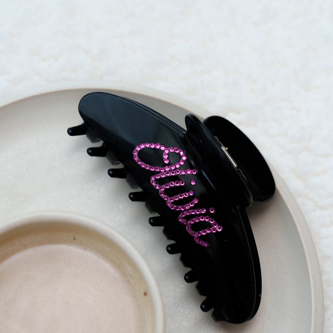 grote ronde haarspeld dik lang haar haarklem clips clip gepersonaliseerd naam zwart