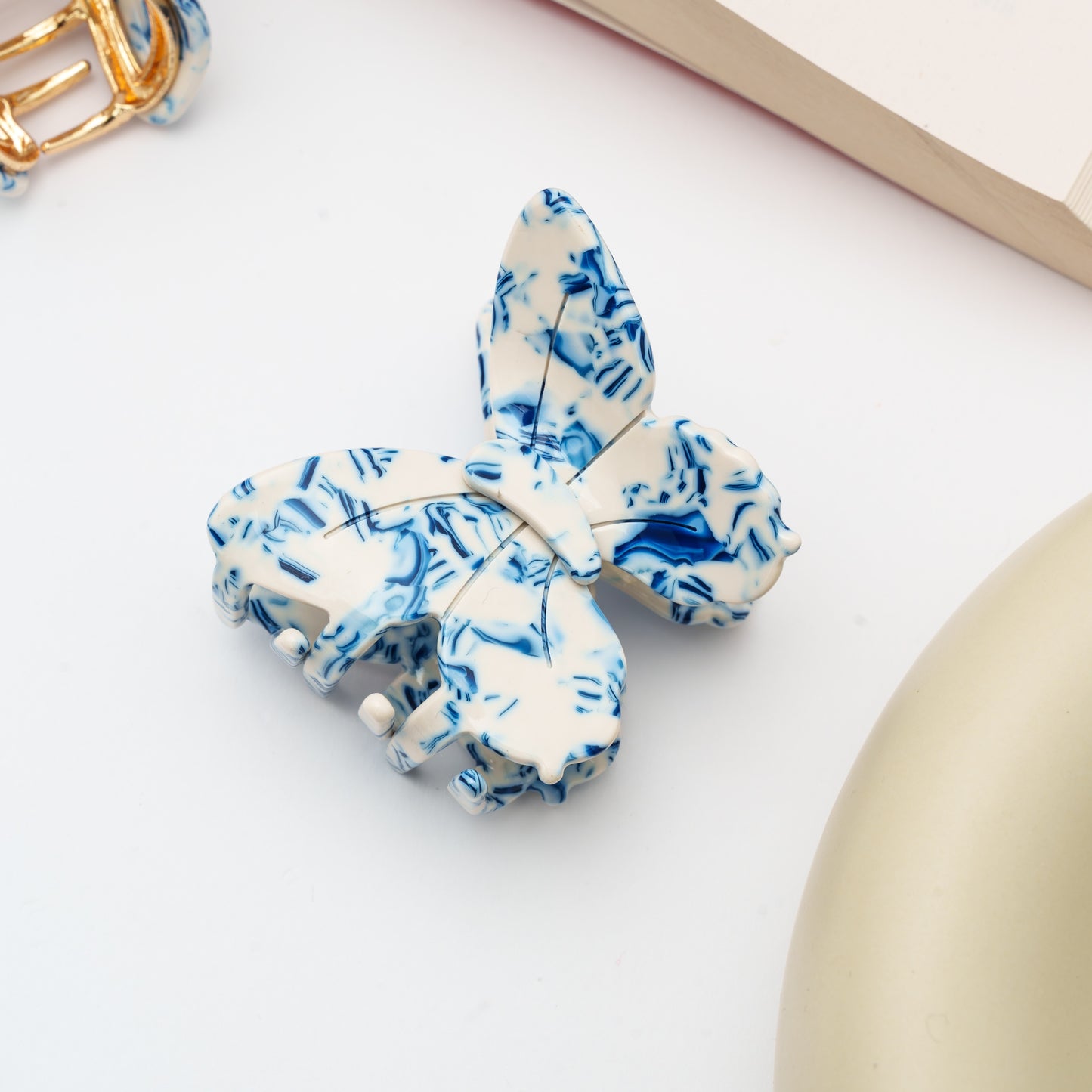 haarspeld clips haarklem vlinder blauw wit
