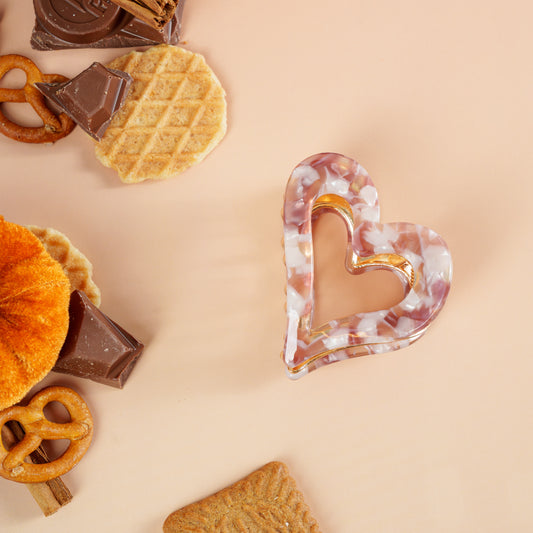 brennie clip haarspeld hartje metaal dik haar marmer oudroze