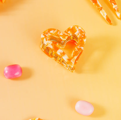 brennie clip haarspeld hartje metaal dik haar marmer oranje