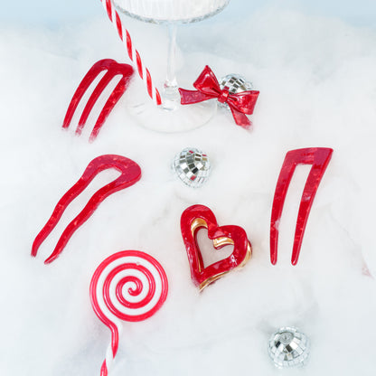 brennie clip haarspeld hartje metaal dik haar marmer donkerrood