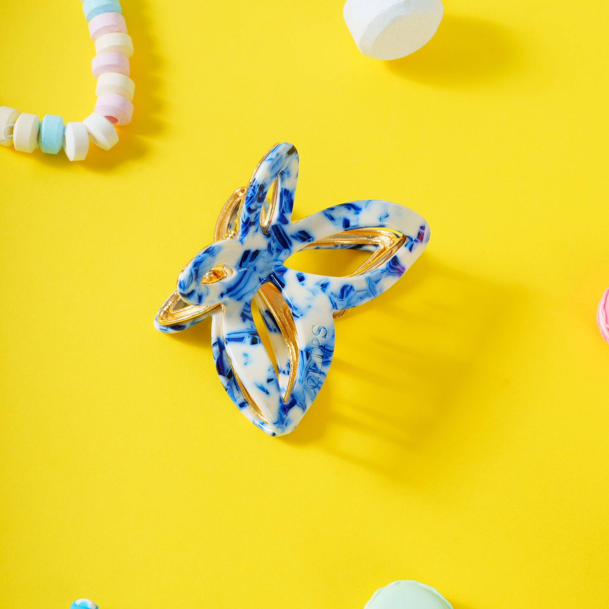 Vlinder haarspeld metaal dik haar haarklem clips clip marmer wit blauw