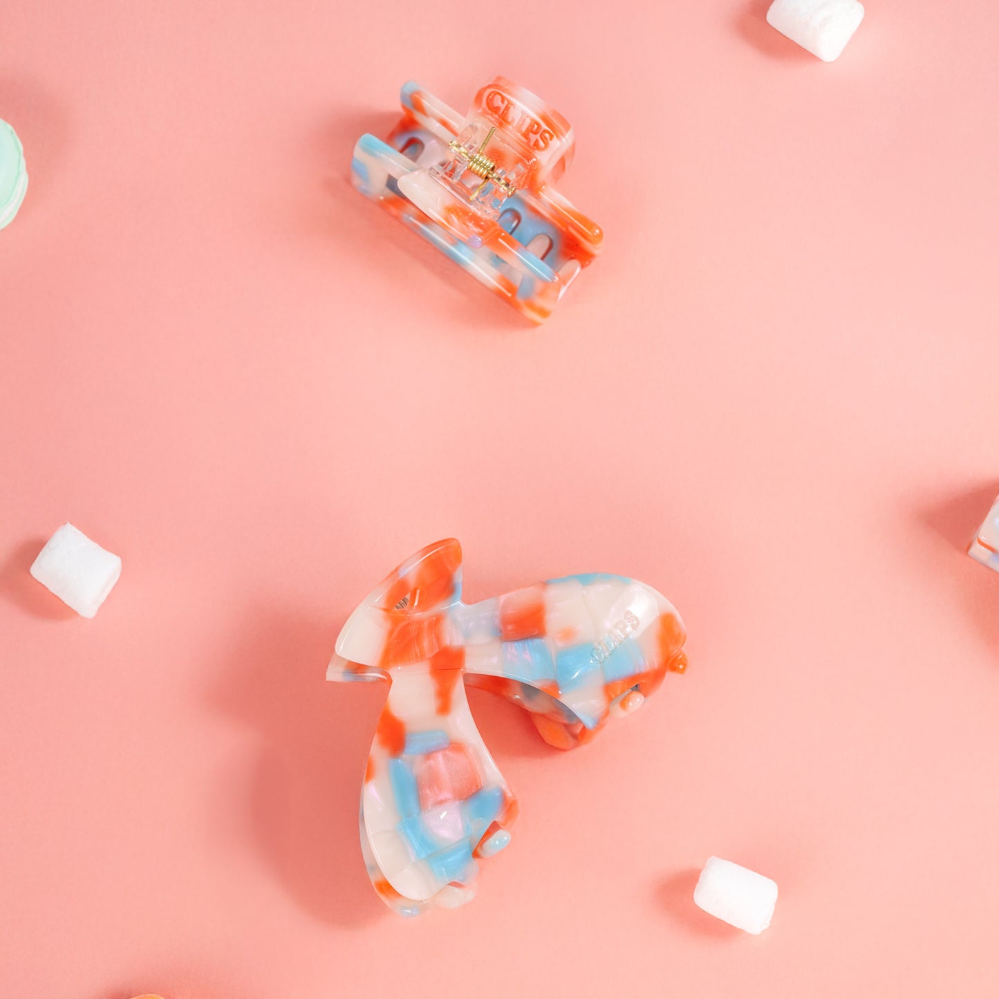 Julia gesplitste clip haarspeld haarklem clips extra tandjes fijn haar dik haar stevig marmer blauw oranje