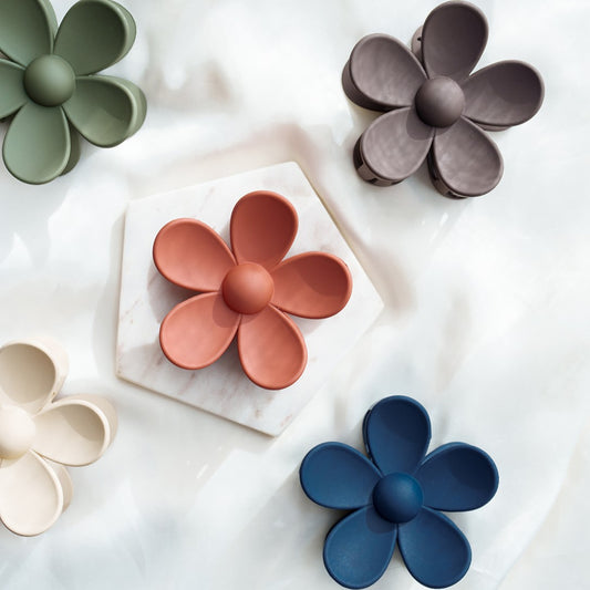 haarspeld bloem haarklem clips extra tandjes glad haar fijn dik stevig roest oranje bruin blauw groen beige 