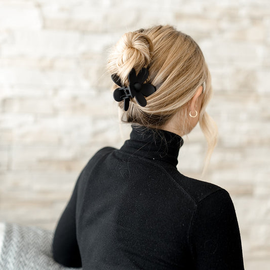 haarspeld bloem haarklem clips extra tandjes glad haar fijn dik stevig zwart