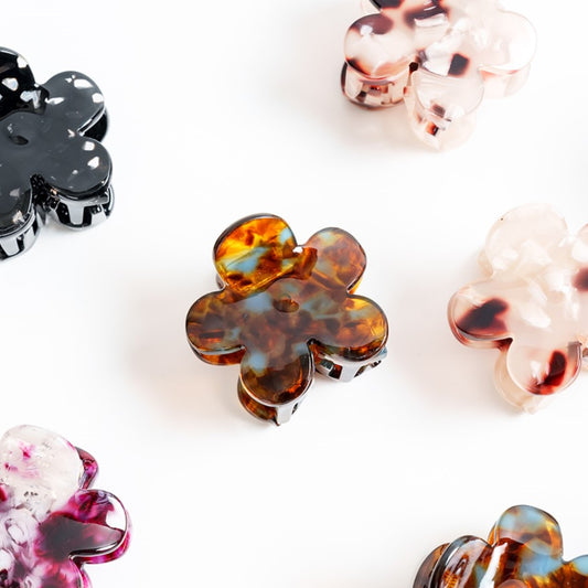 Bloemenhaarspeld bloem kleine bloem clip haarklem fijn haar dik haar alle haartypes donker bruin blauw