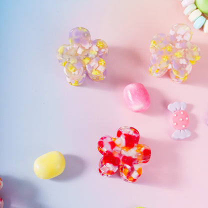 Bloemenhaarspeld bloem kleine bloem clip haarklem fijn haar dik haar alle haartypes oranje rood gevlekt floral geel paars