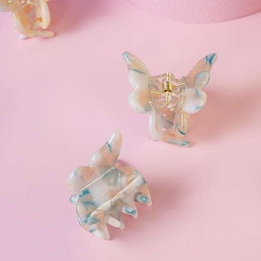 Mini vlinder clip fijn haar blauw marmer