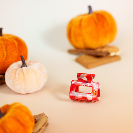 Mini Viv clip kleine vierkante haarspeld marmer rood grijs