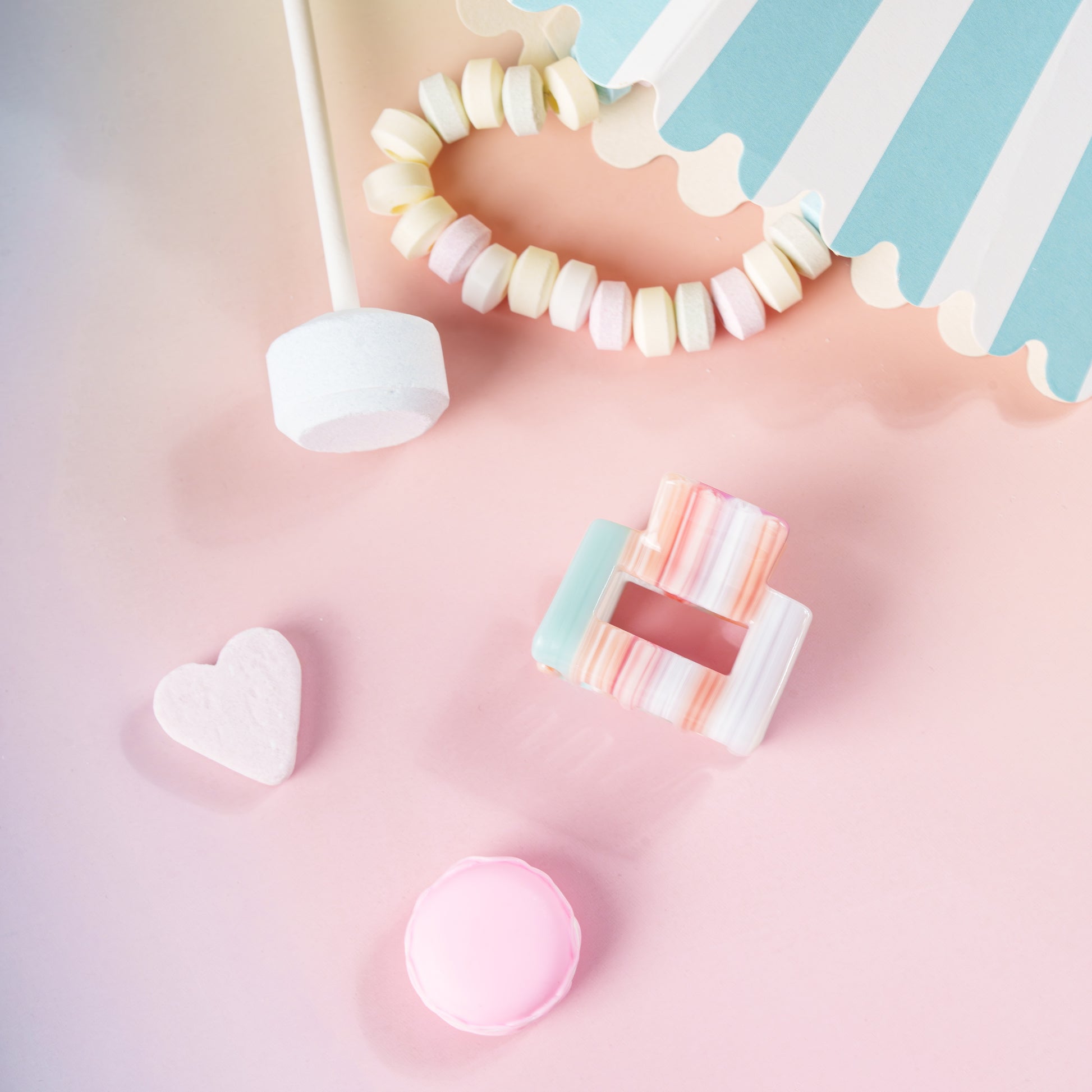 Mini Viv clip kleine vierkante haarspeld gestreept pastel