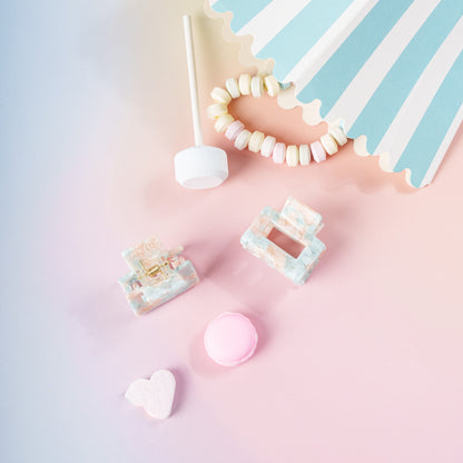 Mini Viv clip kleine vierkante haarspeld roze turquoise