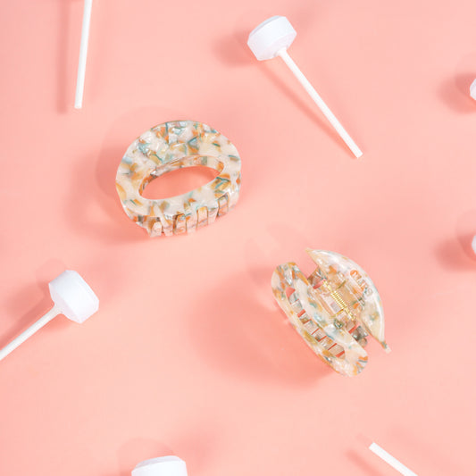 ovale clip haarspeld marmer licht blauw fijn haar dik haar