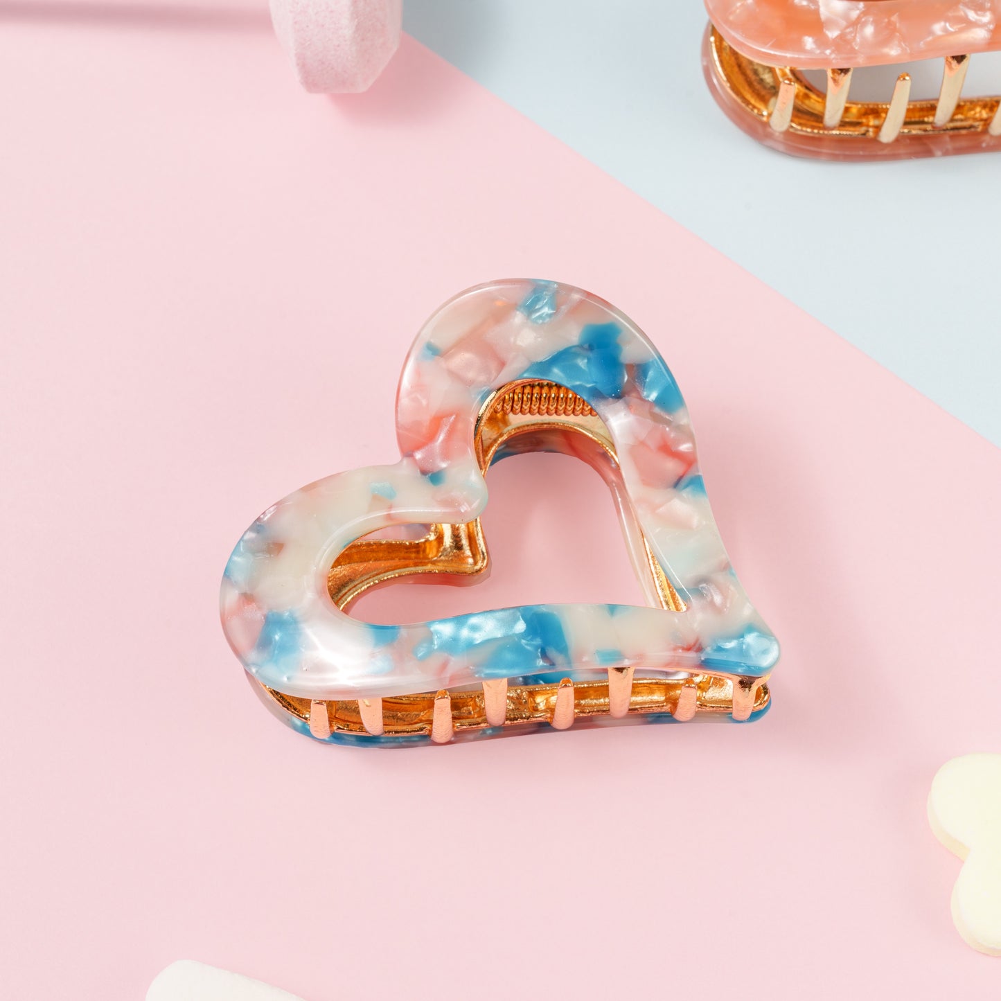brennie haarspeld marmer roze blauw hartjes clip metaal